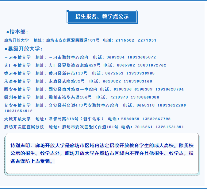 廊坊開放大學（固安分校）2023年招生簡章