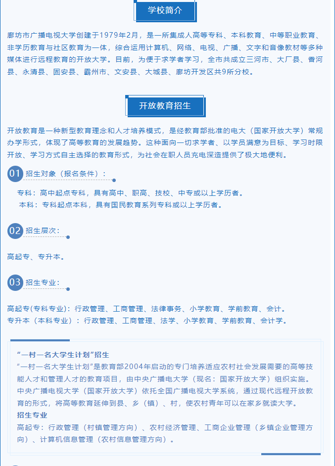 廊坊開放大學（三河分校）2022年春季招生簡章