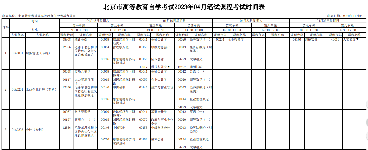 2023年4月北京懷柔區自學考試考試安排