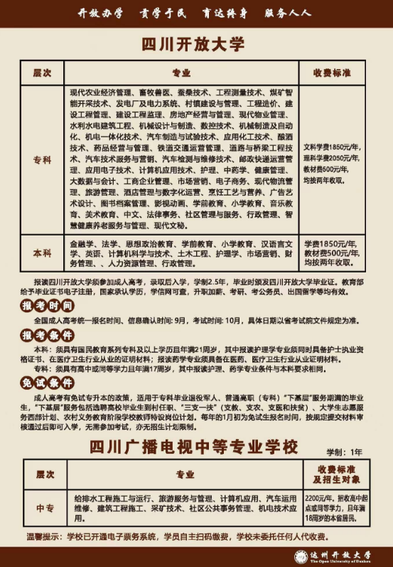 達州開放大學（宣漢分校）2023春季招生簡章