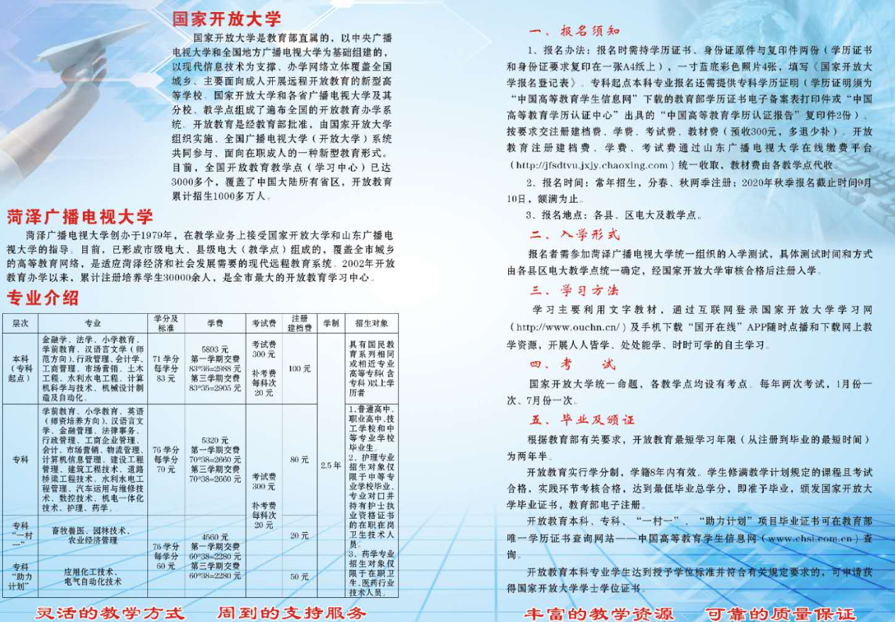 山東巨野開放大學2020年秋季招生簡章