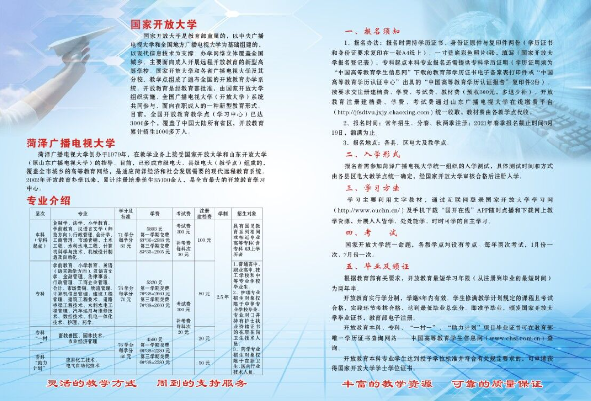 山東巨野開放大學2021年春季招生簡章