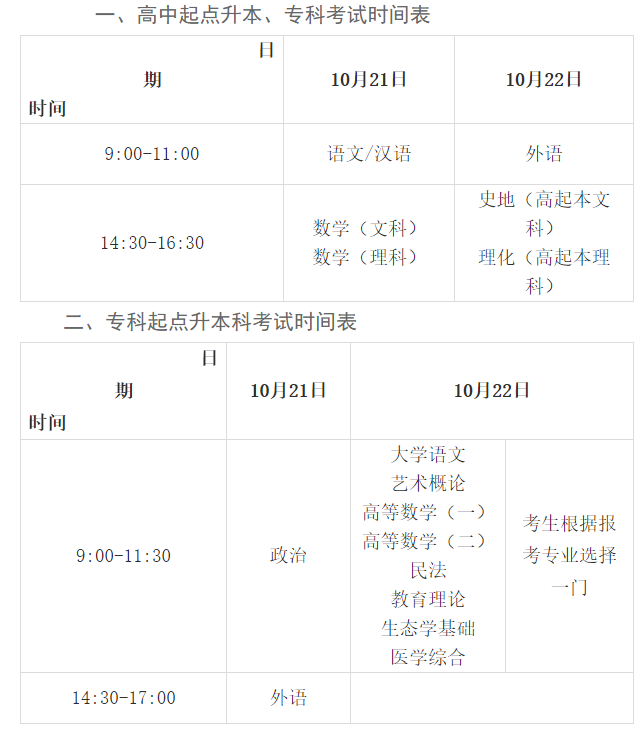 成人高考考試時間甘肅？