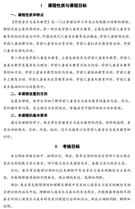 2024年江蘇自學考試大綱11191學前音樂與美術教育（高綱4304）