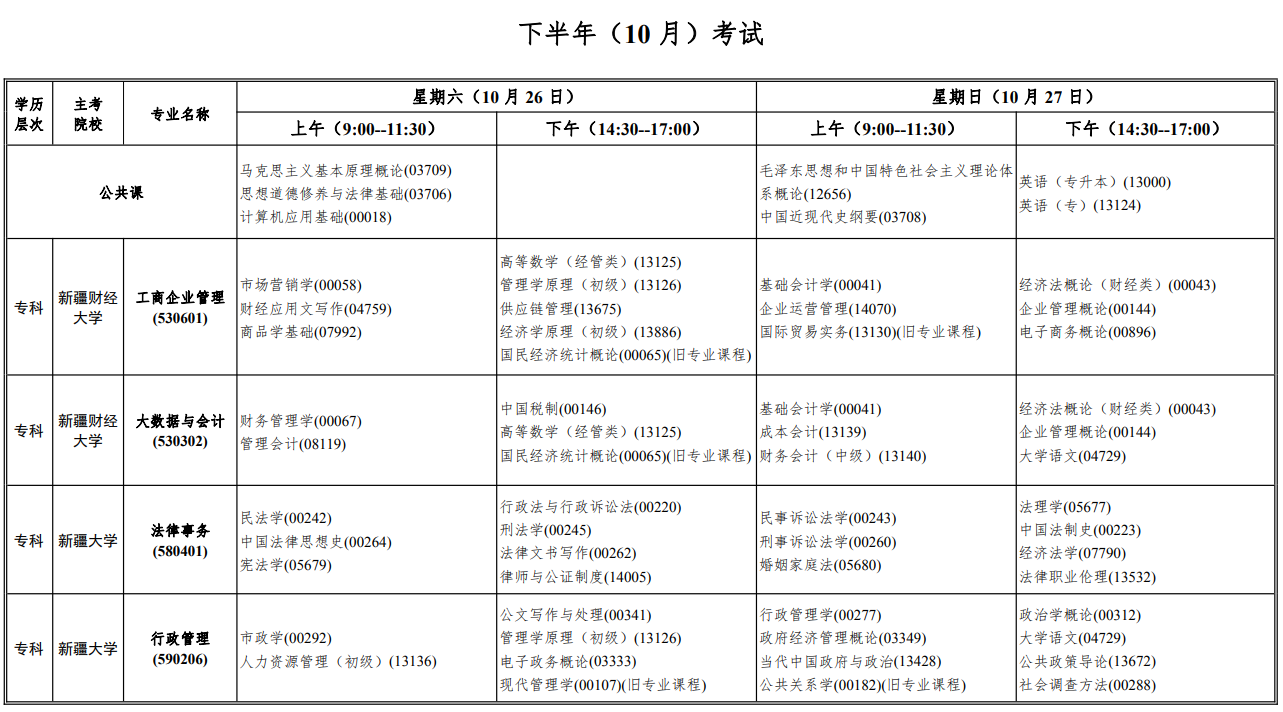 2024年10月新疆自考考試安排