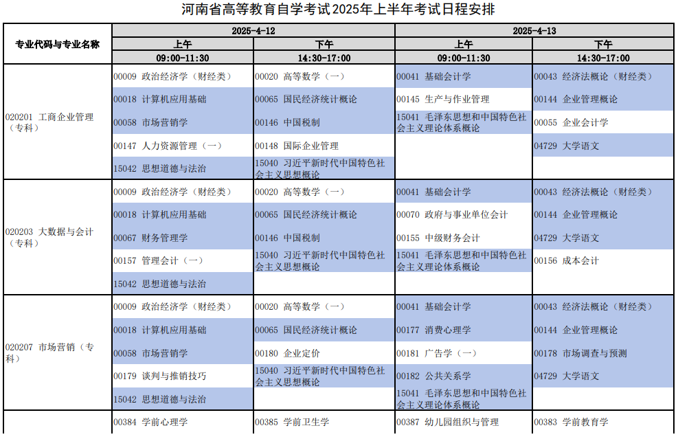 2025年4月河南省自考考試安排 2025年4月河南省自考考試安排