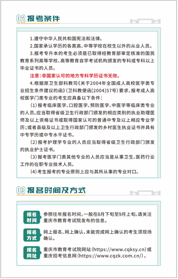 重慶醫科大學2025年成人高等教育招生簡章