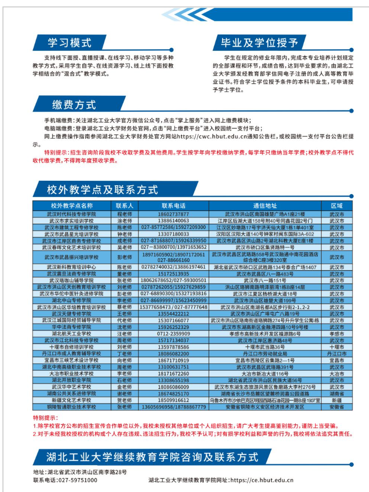 湖北工業大學2025年高等學歷繼續教育招生簡章