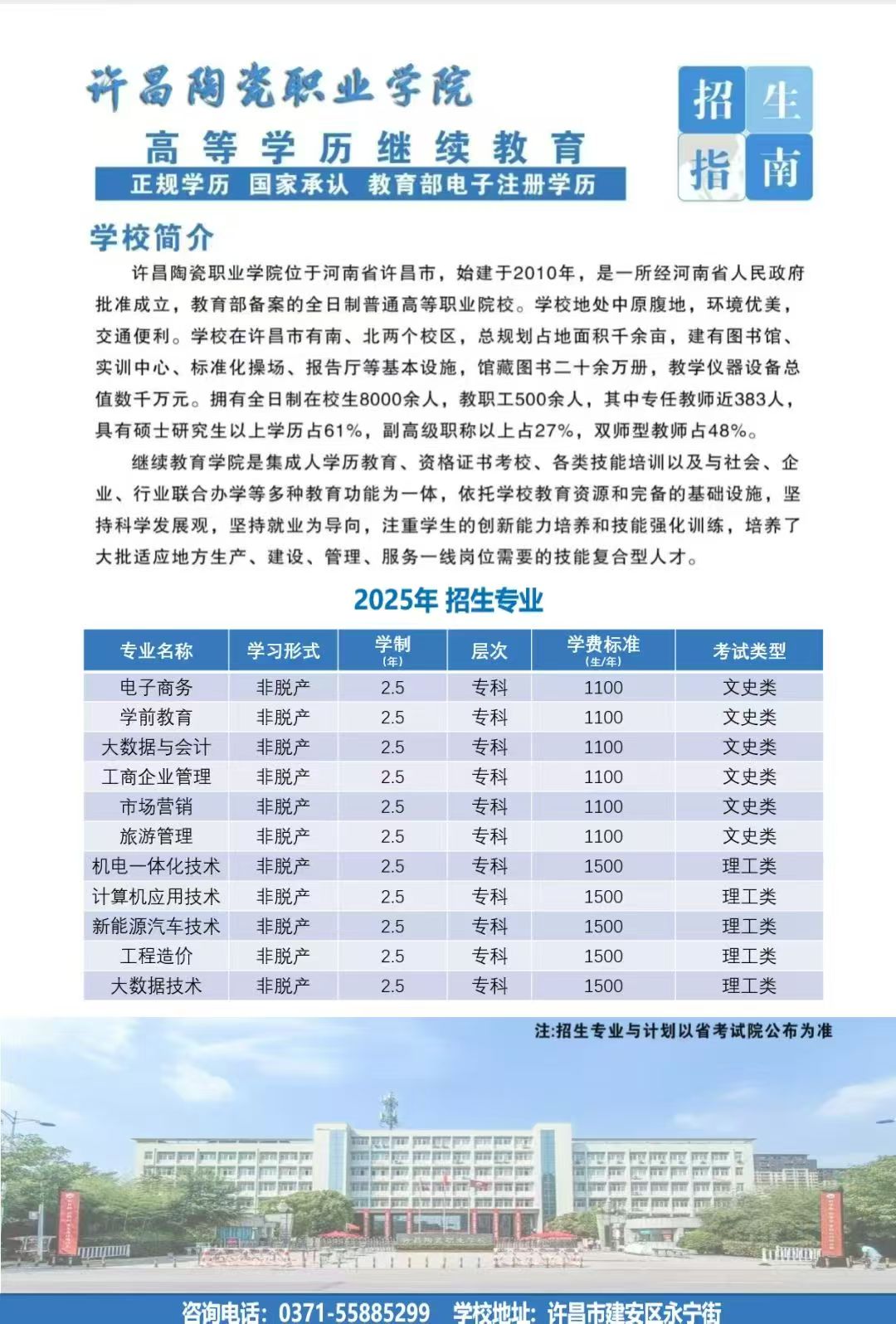 許昌陶瓷職業學院高等學歷繼續教育招生指南
