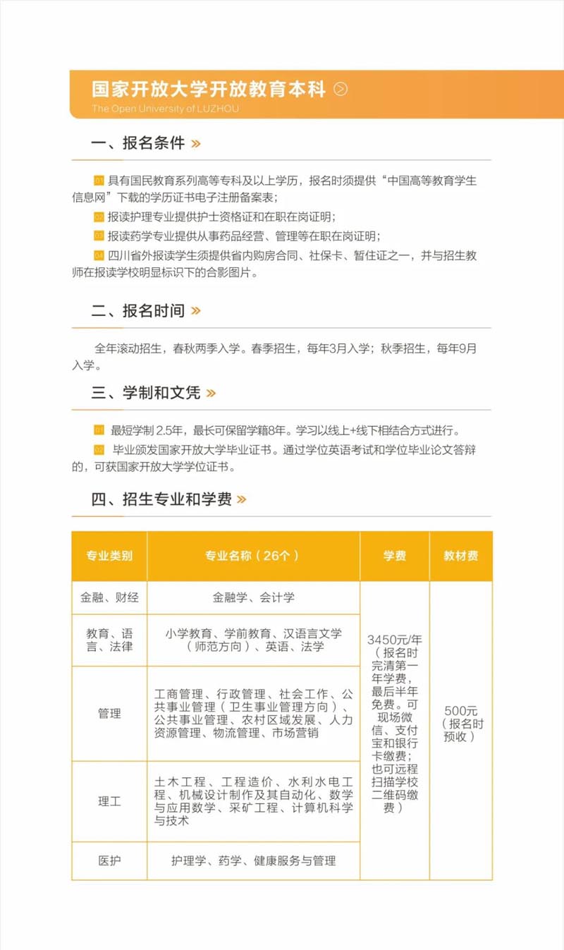 瀘州開放大學（龍馬潭分校）2023年春期招生簡章