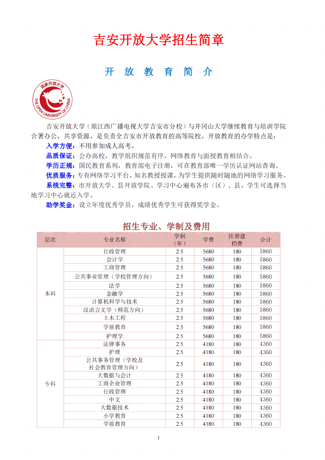 吉安吉水縣開放大學2023年春季開放教育招生簡章
