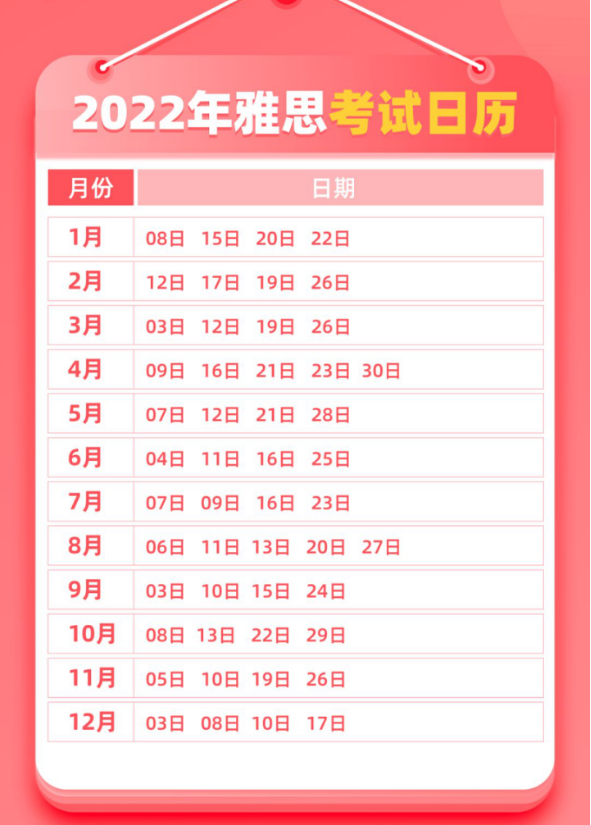 2022年雅思考試流程時間表 2022年雅思考試流程時間表