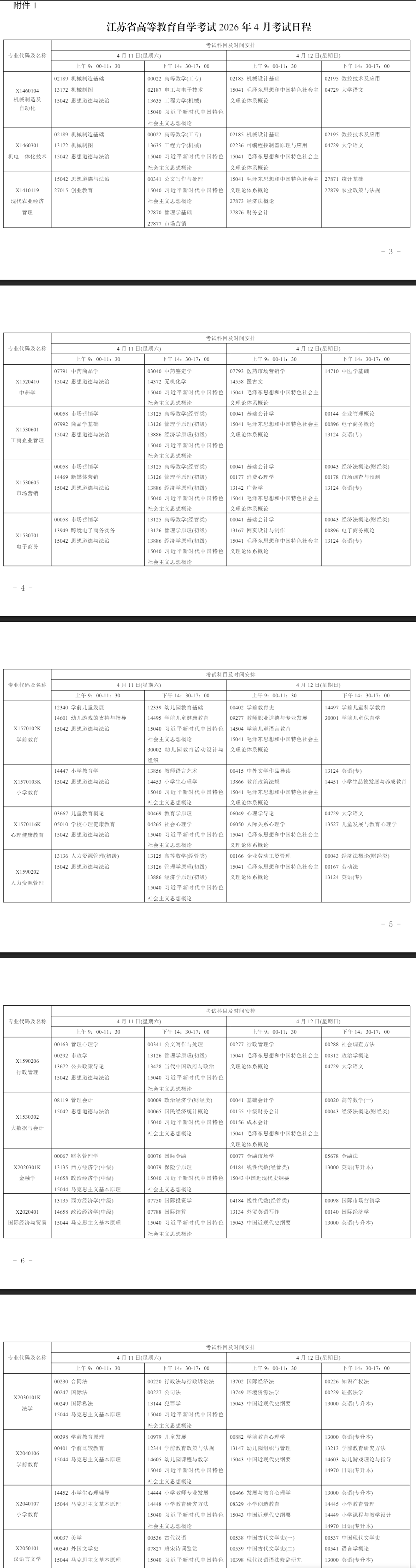 2026年4月江蘇省自考考試安排