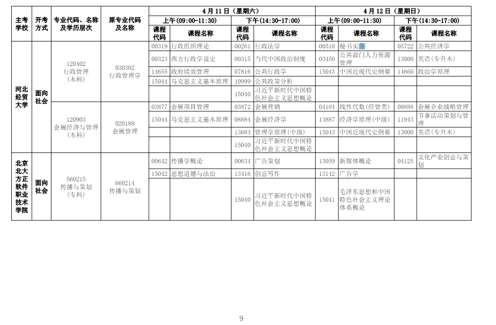 2026年4月河北省自考考試安排